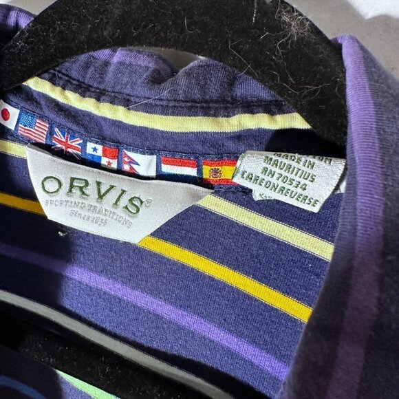 Orvis Blue Retro Stripes Purple Green Red XL EUC Size Large Cotton Short Sleeve - Picture 3 of 6